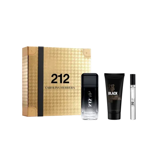 Kit 212 VIP Black Eau de Parfum 100 ml + Shower Gel 100 ml + Eau de Parfum 10 ml - Carolina Herrera